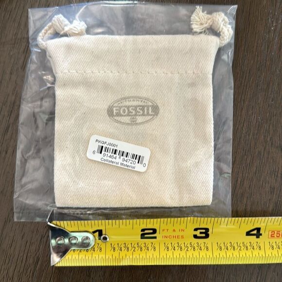 Fossil Canvas Tiny Jewelry Bag Pouch Collateral Material Beige Khaki Drawstring - Picture 6 of 7